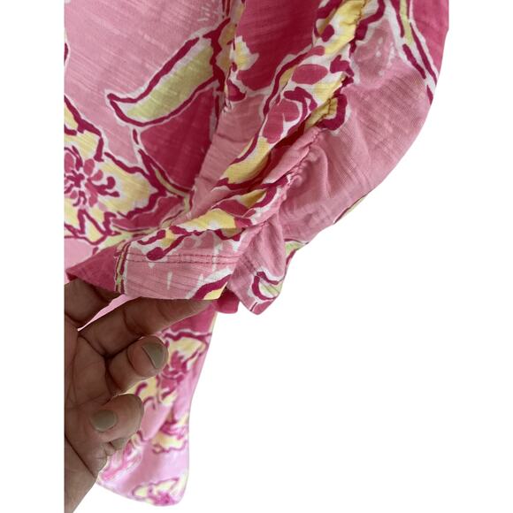 Lilly Pulitzer Womens T Shirt XL Short Sleeve Cotton, Tops, Pink Floral Coastal - Picture 3 of 5